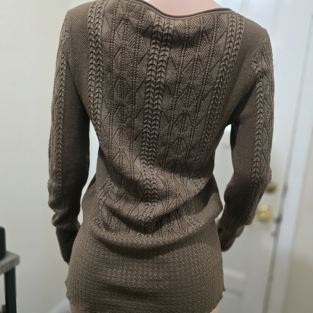 Peruvian Connection Olive Cable Knit Sweater - image 7